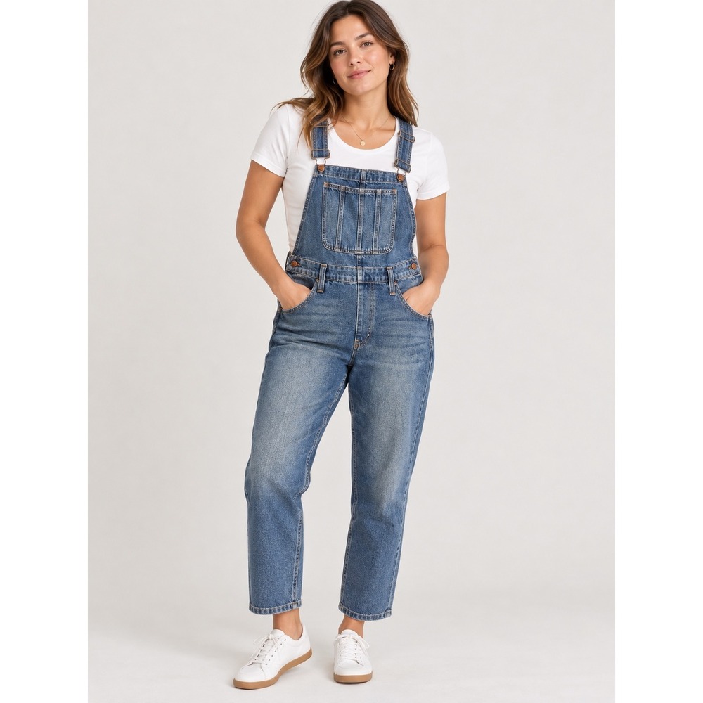 Madewell Womens Denim Overalls Medium Wash Straight Leg Size L